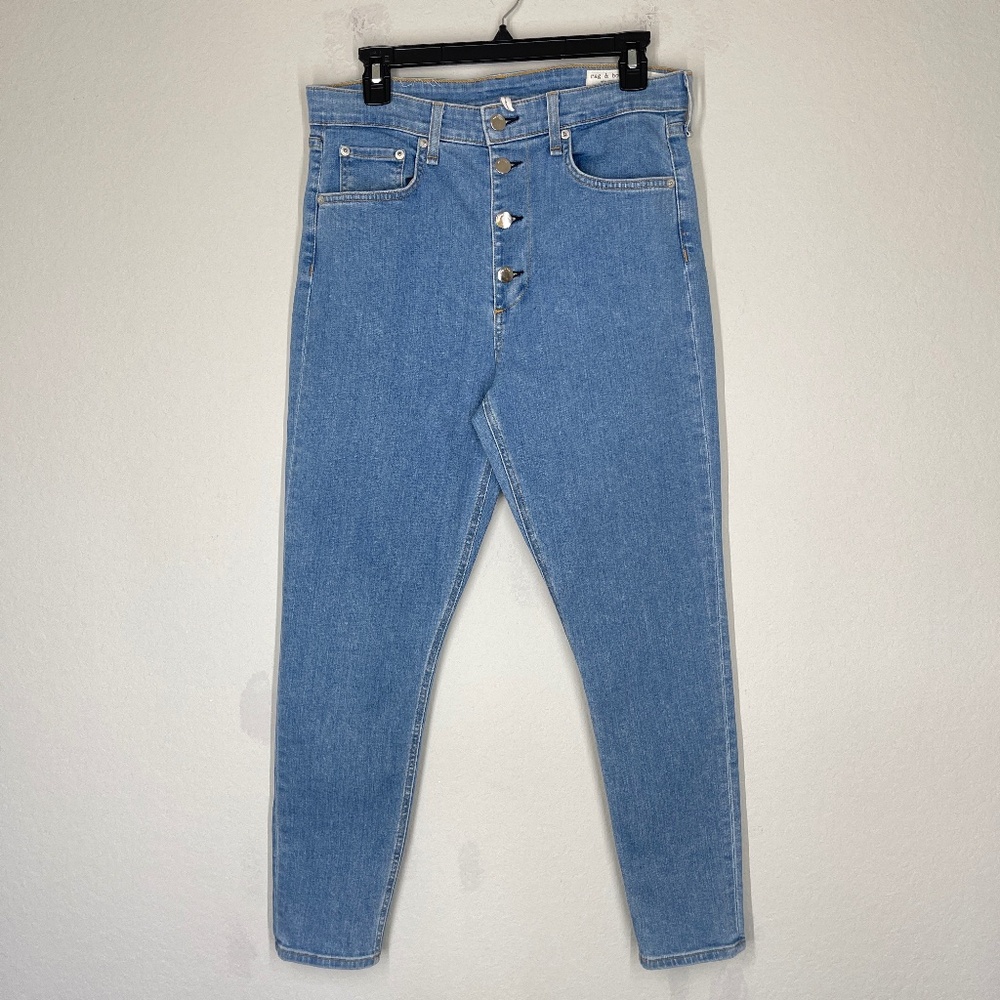 Rag and Bone Nina High Rise Ankle Skinny Jeans Size 30 Light Wash Button fly